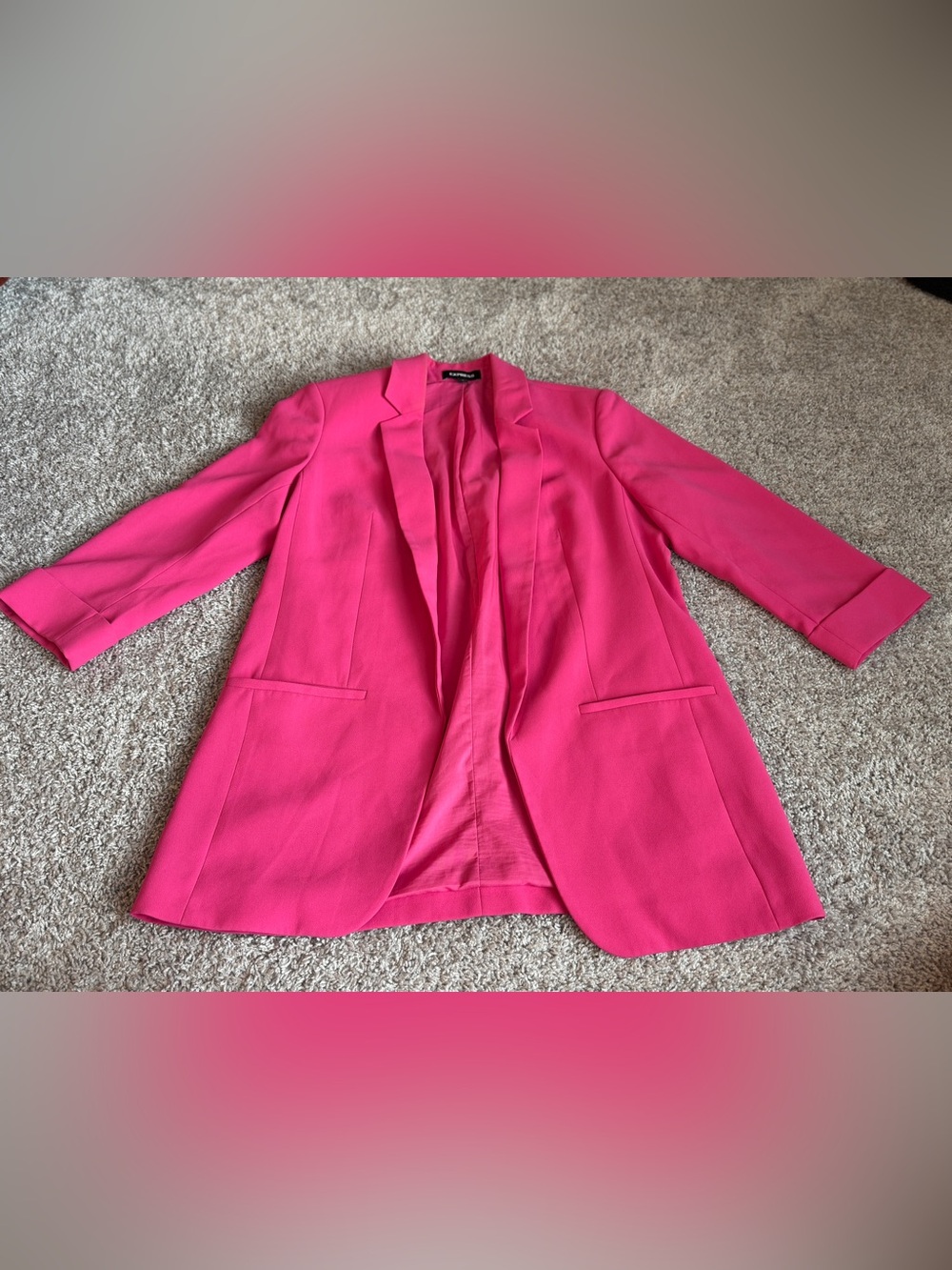 Express Open-Front, 3/4 Sleeve Boyfriend Blazer in Pink
